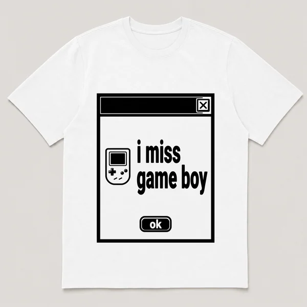 lonely boi tee: a retro computer error dialog window with tiny game console and the words i miss game boy and an ok button