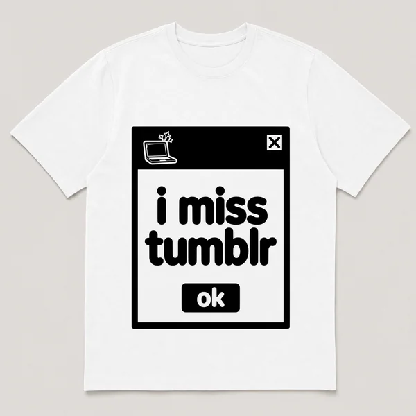lonely boi tee: a retro computer error dialog window with glowing laptop and the words i miss tumblr and an ok button